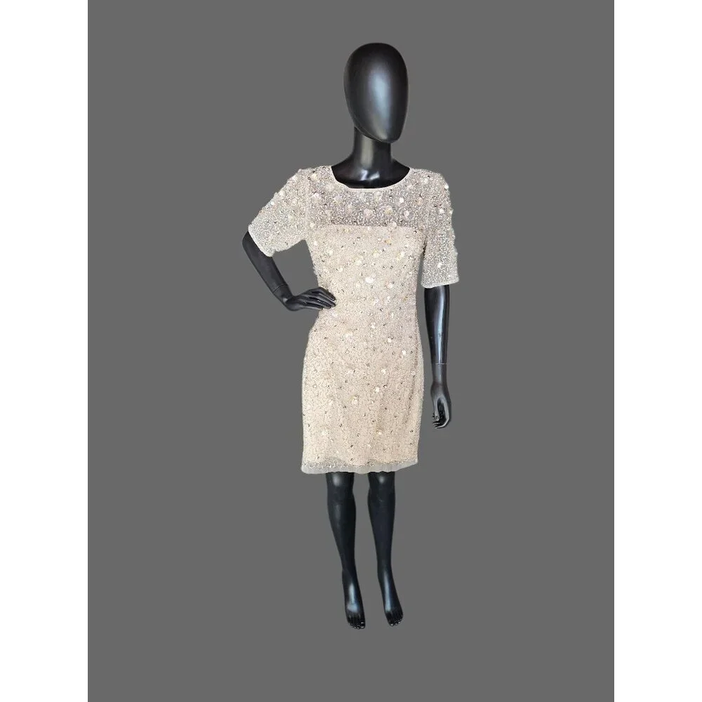 Adrianna Papell | Dresses | Nude Short Cap Sleeve Floral Beaded Cocktail Dress  Adrianna Papell | Poshmark
